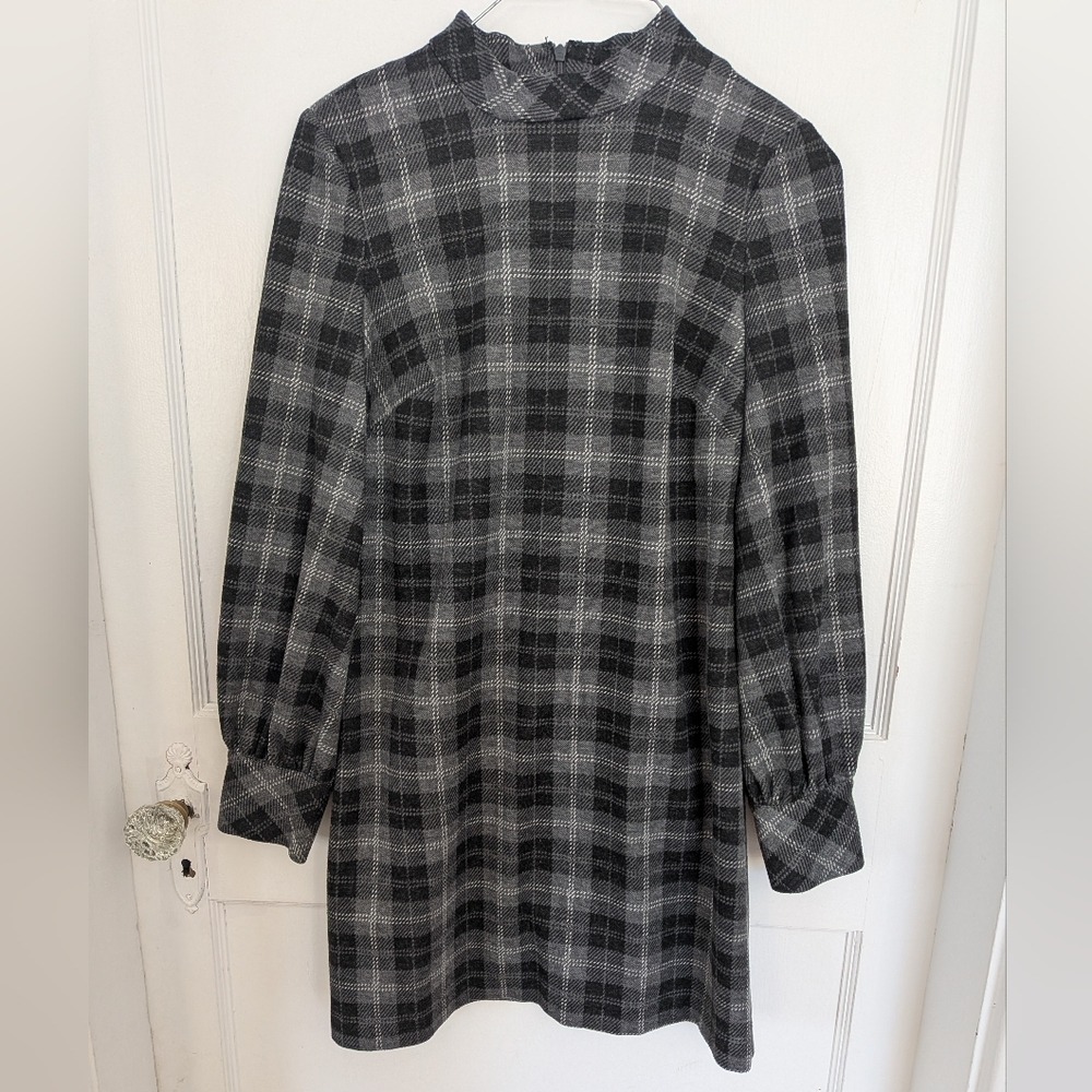 Calvin Klein Black and Gray Plaid Mini Dress